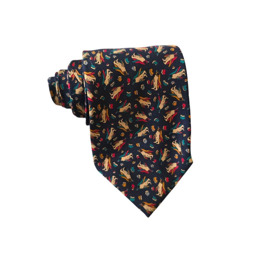 Salvatore Ferragamo Silk Tie Navy Penguin Print Novelty Necktie Rare Vintage